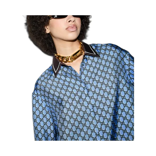 GG print silk shirt with optical effect