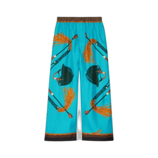 Equestrian print silk twill trousers