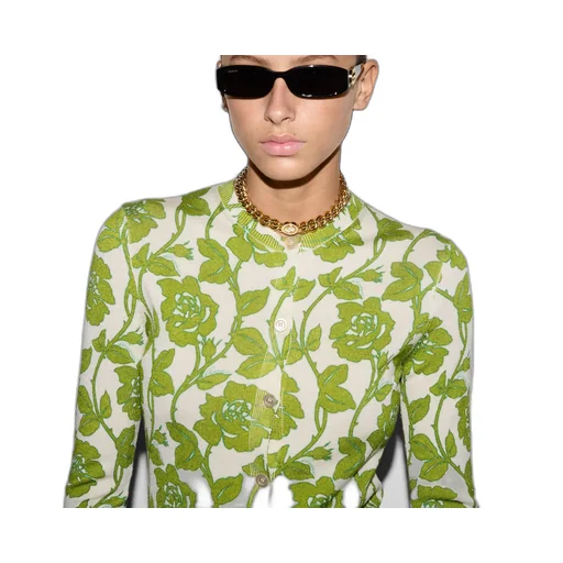 Floral print fine wool silk cardigan