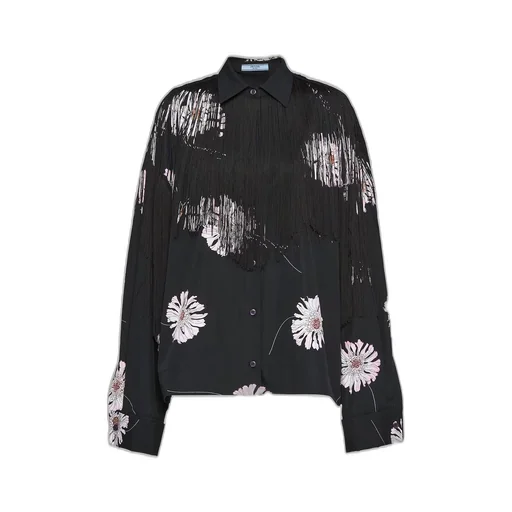 Printed poplin shirt with fringe