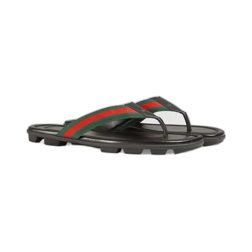 Web and leather thong sandal