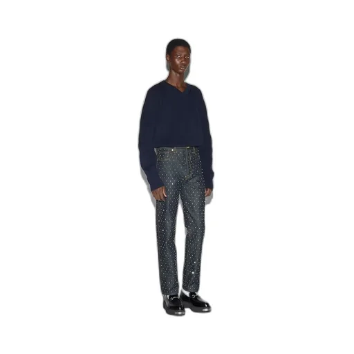 Cropped denim pant with embroidery