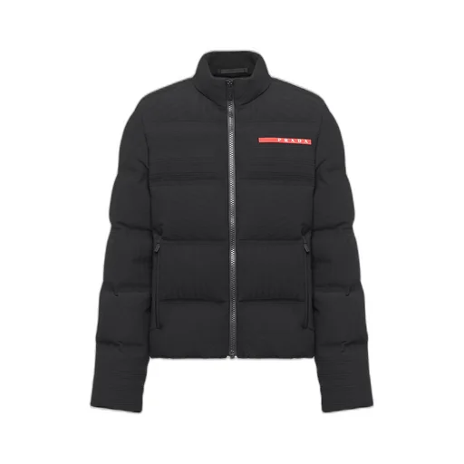 Cropped technical knit puffer jacket