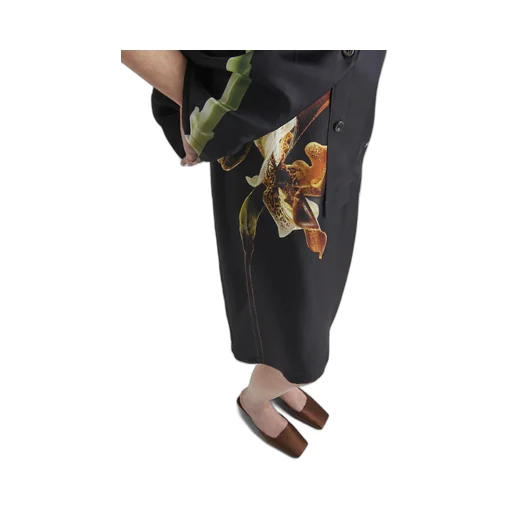 Printed twill midi-skirt