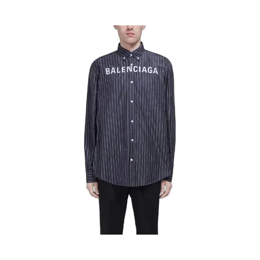 Chest Logo Pinstriped Logo Buttoned Shirt