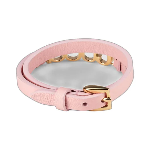 Leather wrap bracelet with Gucci script