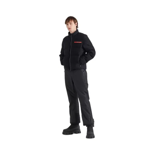 Cropped technical knit puffer jacket