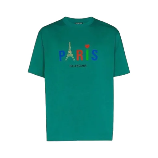Paris Love Regular T-Shirt Printing Short Sleeve Green