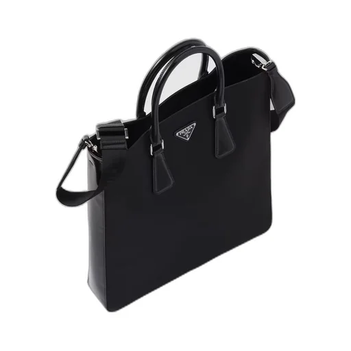 Re-Nylon and brushed leather tote bag