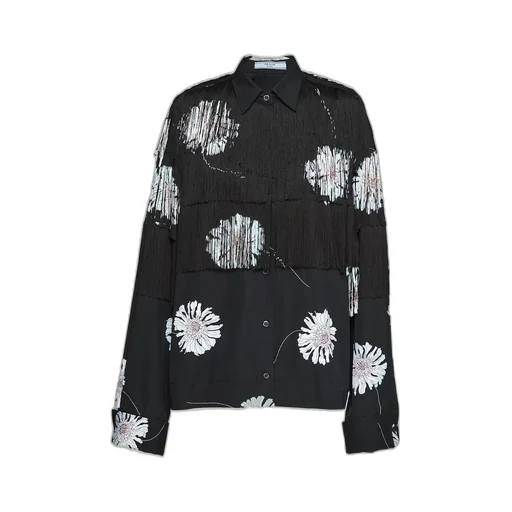 Printed poplin shirt with fringe