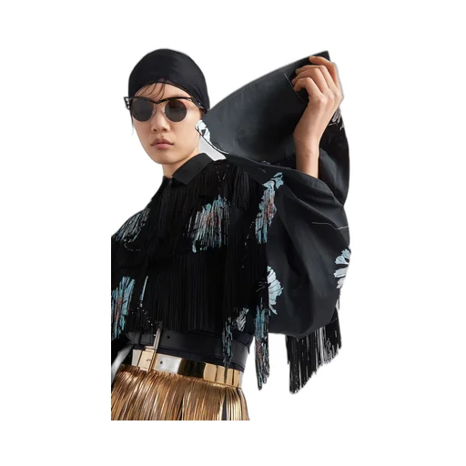 Printed poplin shirt with fringe