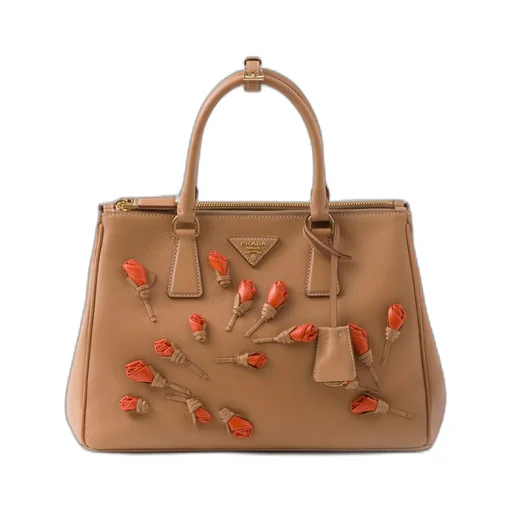 Large Prada Galleria leather bag with floral appliqués