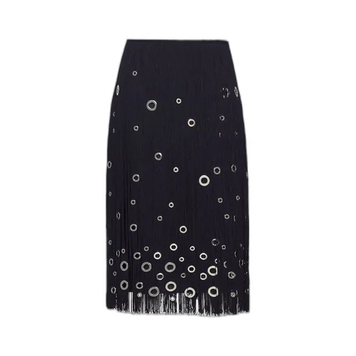 Midi-skirt with fringe and grommet embellishment