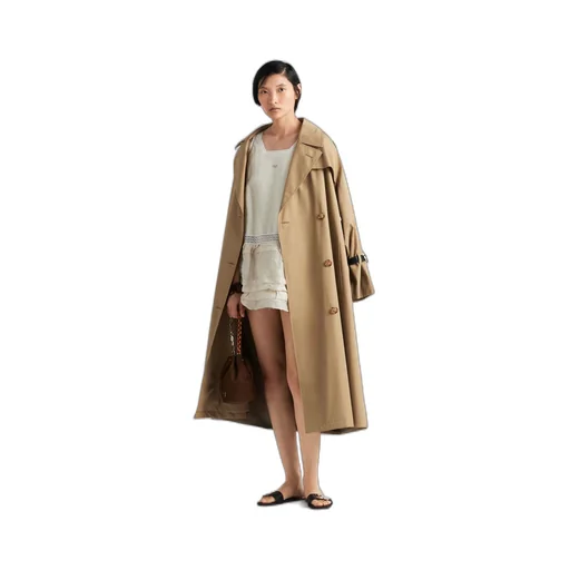 Double-breasted cotton twill trench coat