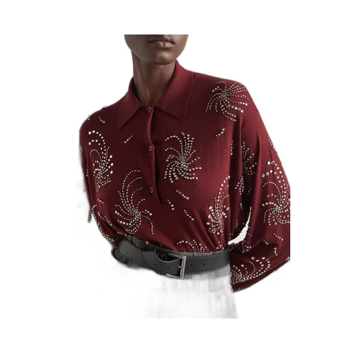 Embroidered cashmere polo shirt