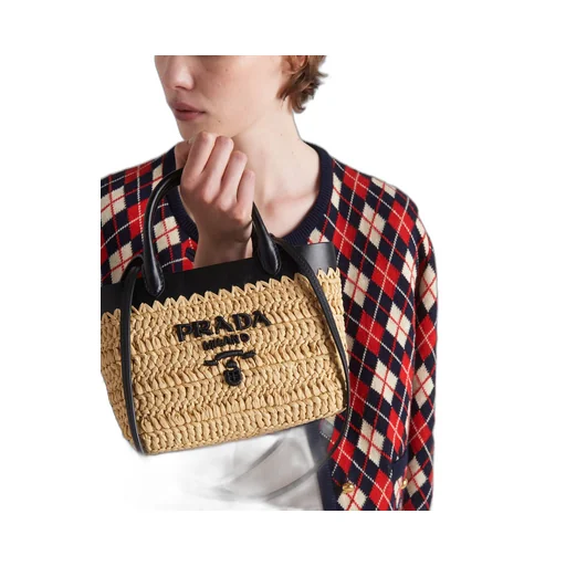 Mini crochet and leather tote bag