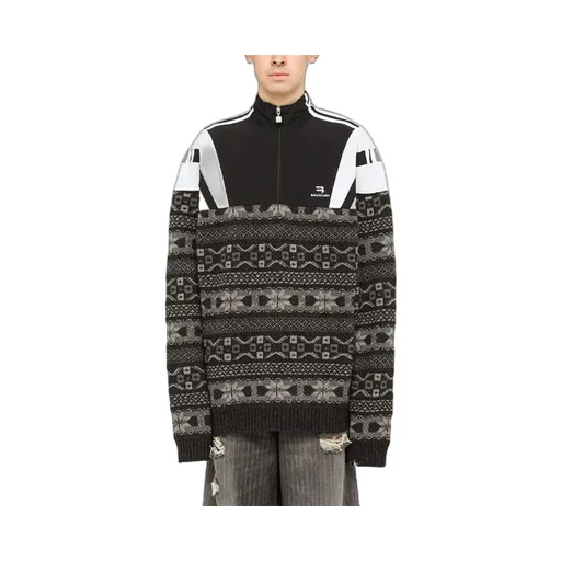 Sporty B Half Zip Track Mix Jacquard Knit Sweater
