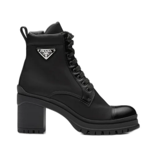 Brushed leather and Re-Nylon laced booties