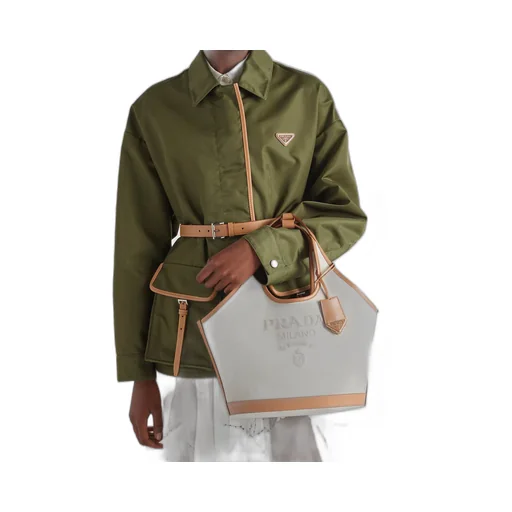Medium linen blend and leather tote bag