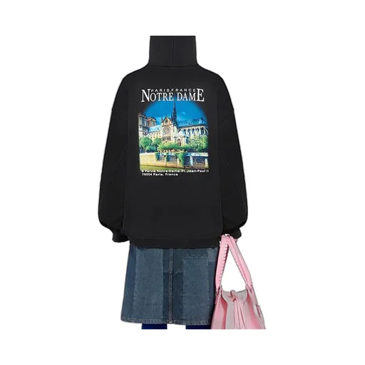 Classic Printing Loose Hoodie Black
