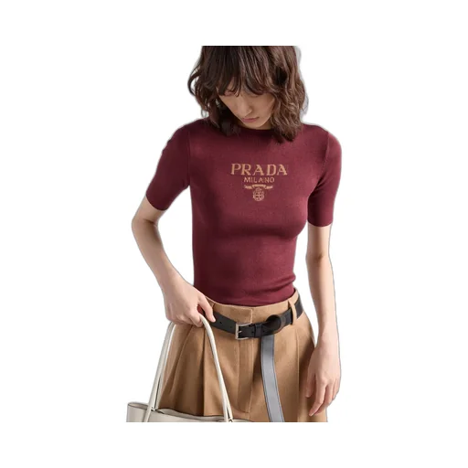 Silk crew-neck sweater with logo