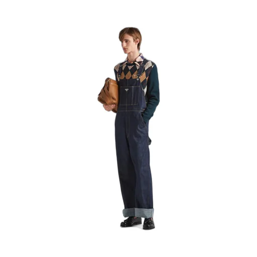 Wool crew-neck sweater with an Argyle pattern