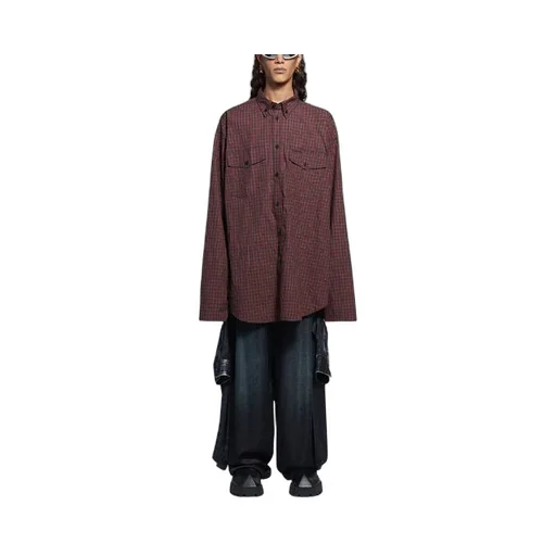 Oversize Plaid Long-Sleeved Shirt Brown