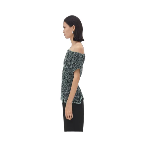 Textured Viscose Top With Weaved Fringes