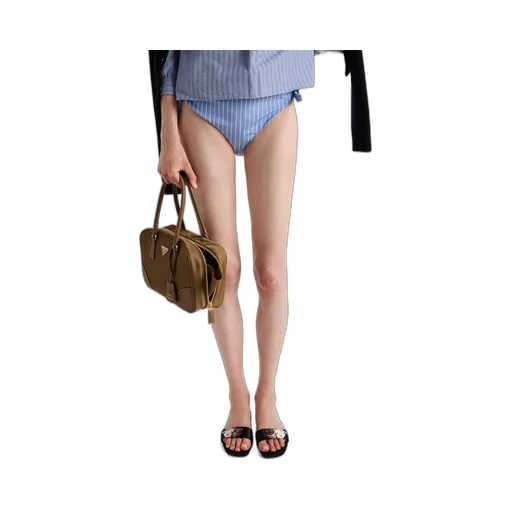Striped poplin bikini bottom