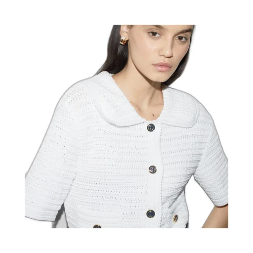 Crochet knit cotton button-up top