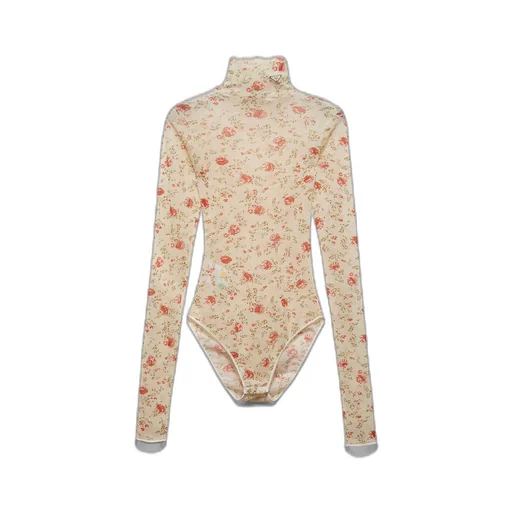 Printed stretch tulle bodysuit