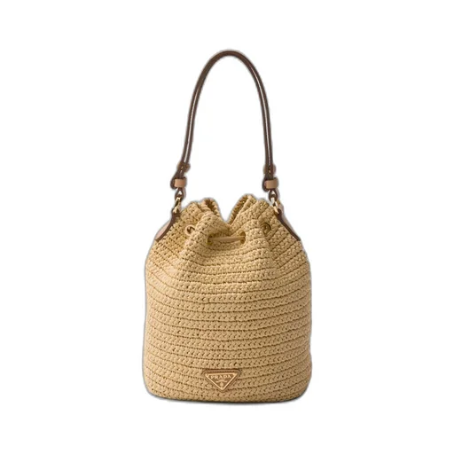 Crochet and leather mini-bucket bag