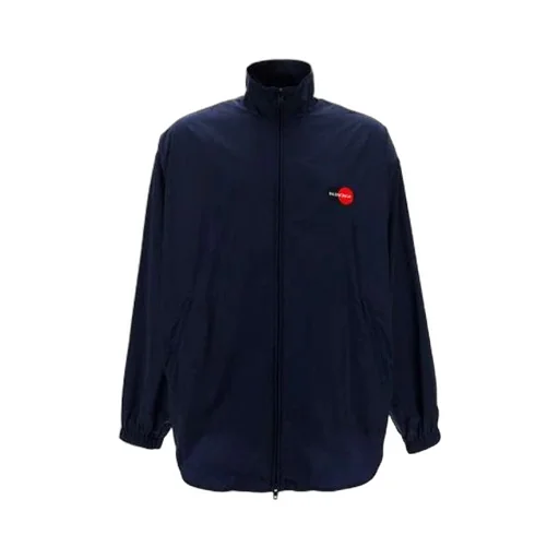Logo Zipper Stand Collar Jacket Blue