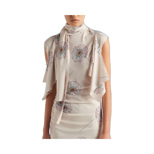Printed sablé dress with scarf collar