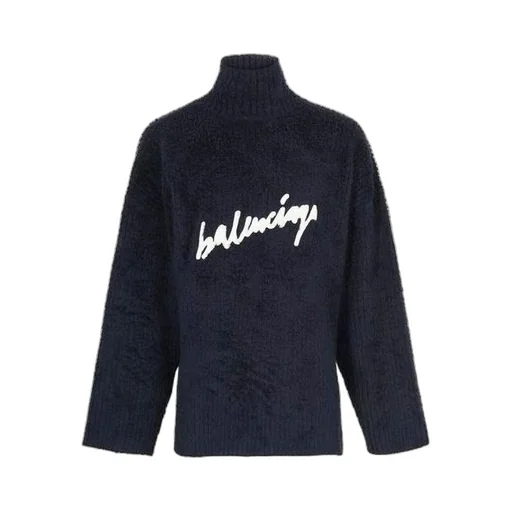 Brushed Cotton Scribble Logo Turtleneck Jersey Sweater