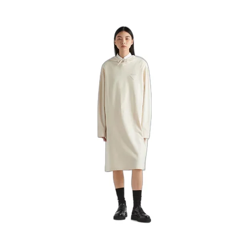 Stretch cotton fleece hoodie dress