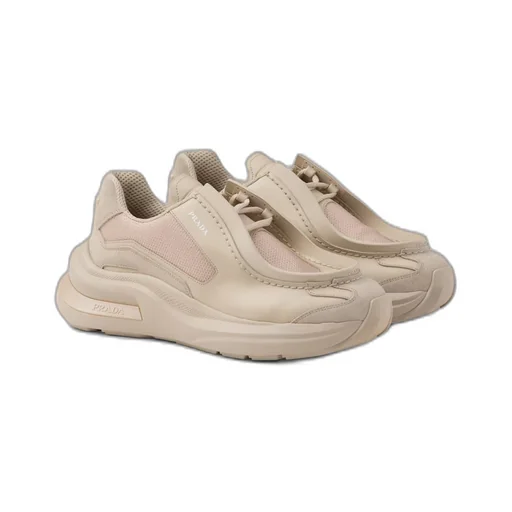 Systeme brushed leather sneakers with bike fabric and suede elements
