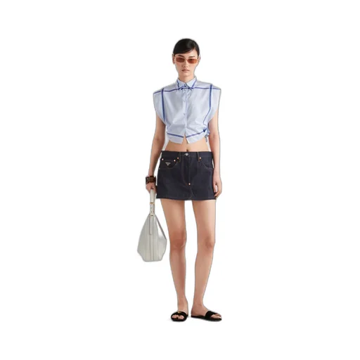 Checked cropped cotton shirt
