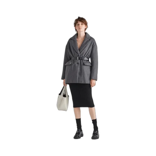 Single-breasted belted cashmere padded jacket