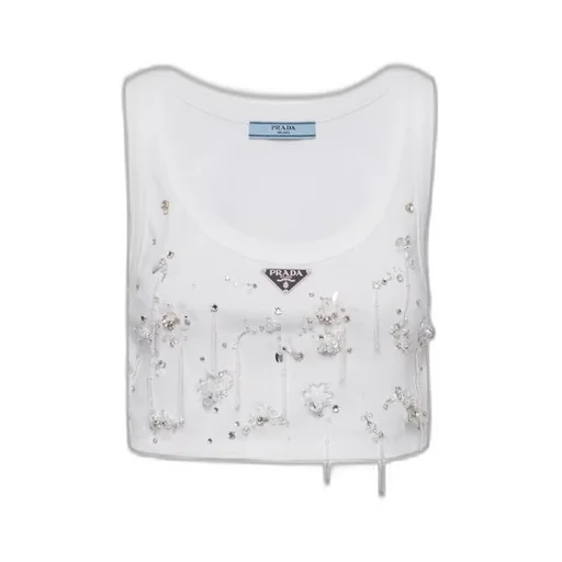 Embroidered ribbed knit jersey top