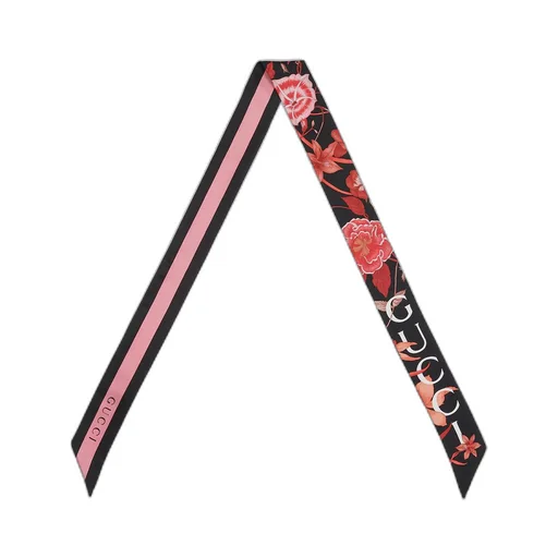 Floral Gucci print silk neck bow