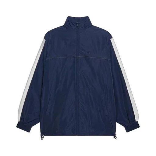Logo Splicing Loose Jacket Unisex Navy Blue