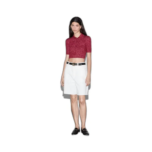 Rib lamé short-sleeved cardigan