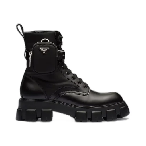 Monolith brushed leather and Re-Nylon boots with pouch
