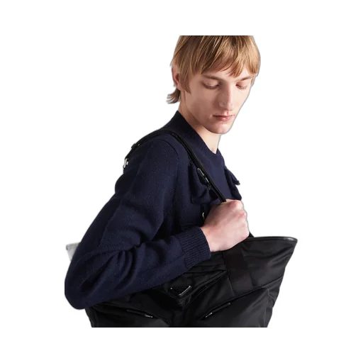 Re-Nylon and leather tote bag