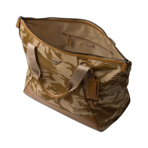Re-Nylon and leather duffel bag