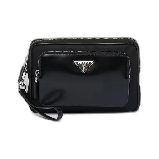 Re-Nylon and brushed leather pouch
