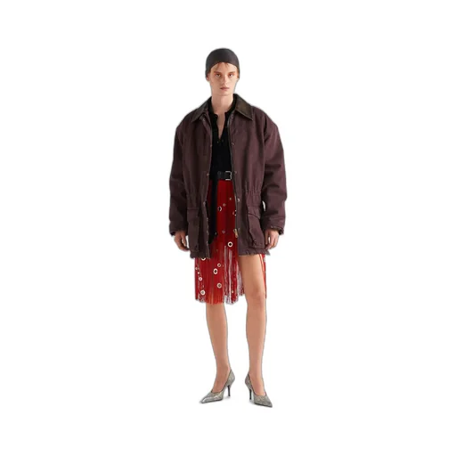 Midi-skirt with fringe and grommet embellishment