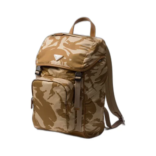 Printed Re-Nylon and leather backpack