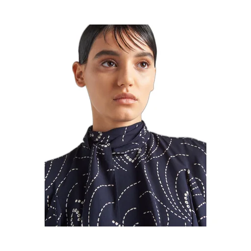 Printed sablé mini-dress with scarf collar